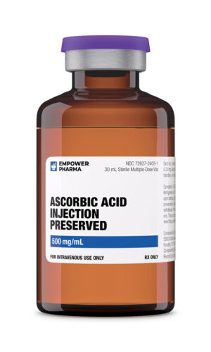Ascorbic Acid solution in amber vial with white label