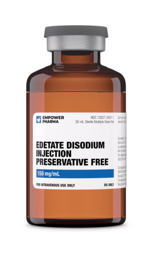 Edetate Disodium solution in amber vial with white label