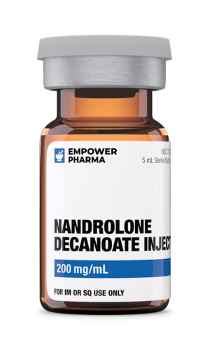 Nandrolone Decanoate solution in amber vial with white label