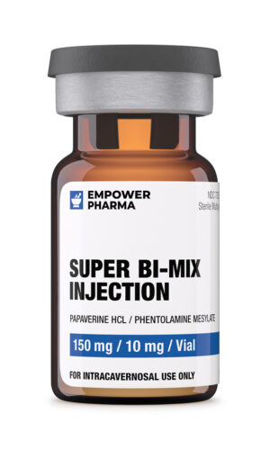 Super Bi-Mix solution in amber vial with white label
