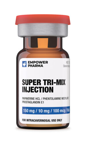 Super Tri-Mix solution in amber vial with white label