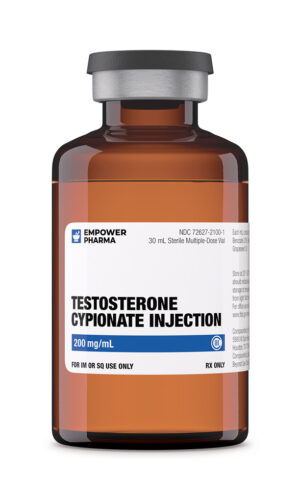 Testosterone Cypionate 200 mgmL solution in amber vial with white label