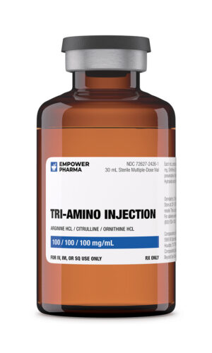 Tri-Amino solution in amber vial with white label