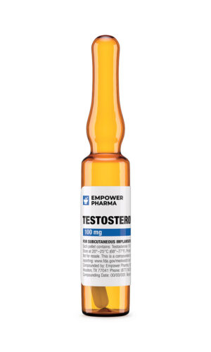 Testosterone 100 mg Pellet in amber ampoule with white label