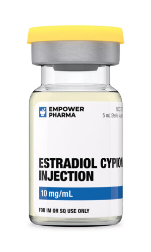 Estradiol Cypionate solution in clear vial with white label